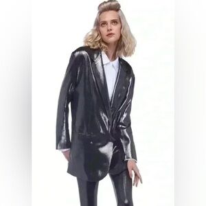 Norma Kamali Shiny Metallic Blazer in Gunmetal. Size XS NWTS